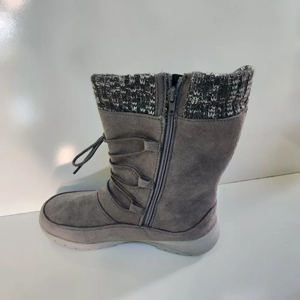 Itasca NIB Charlotte Gray Faux Suede Knit Bungee Detail Mid Calf Boots Size 10
